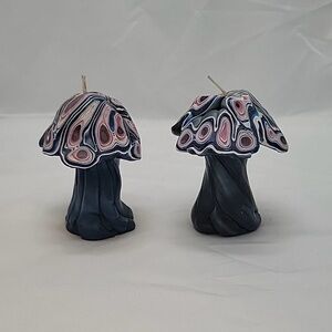 Vintage Psychedelic Mushroom 3.5" Candle Unlit Hippie Millefiori Set Of 2 *READ*